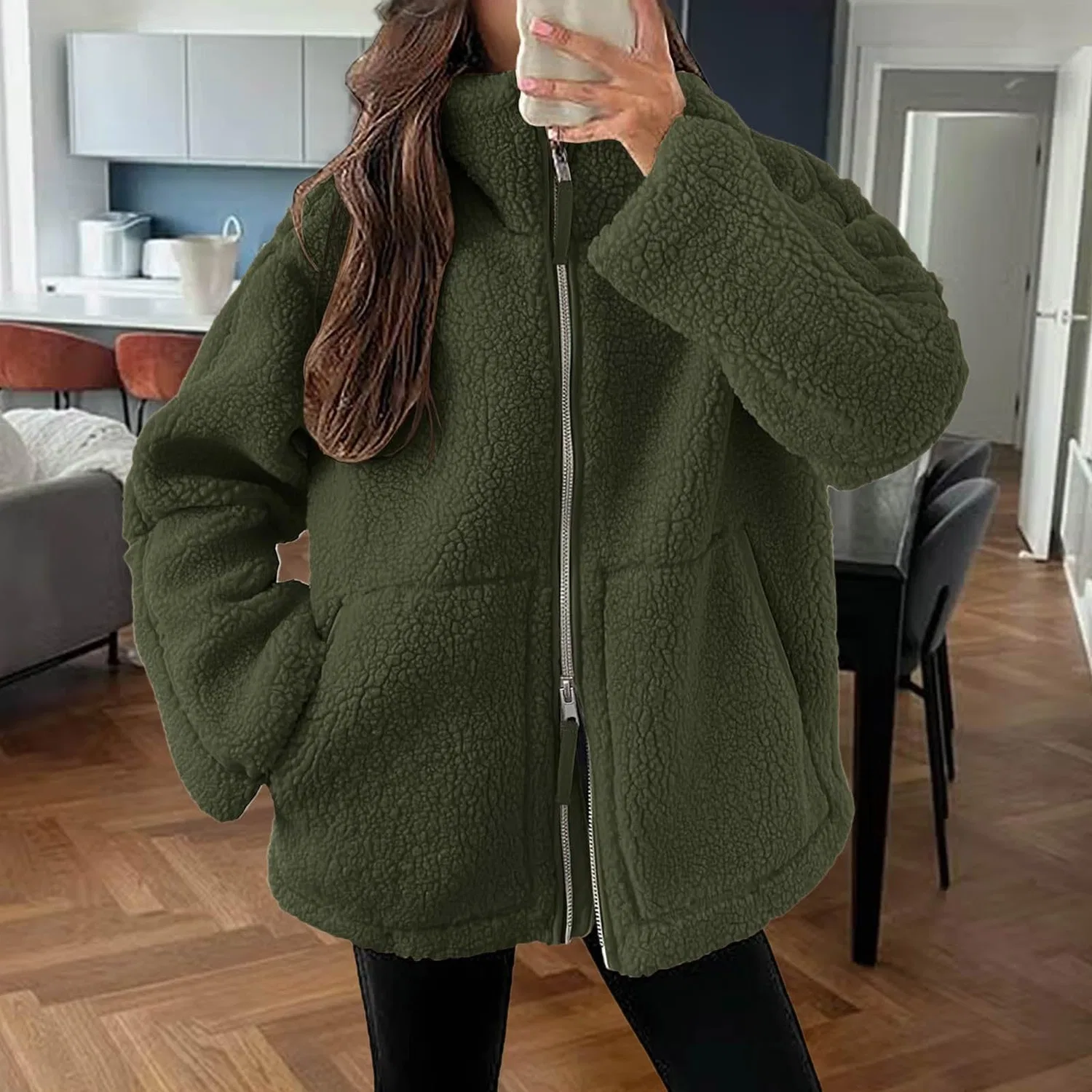 Женское зимнее пальто с длинным рукавом на молнии, Verde — фото 2