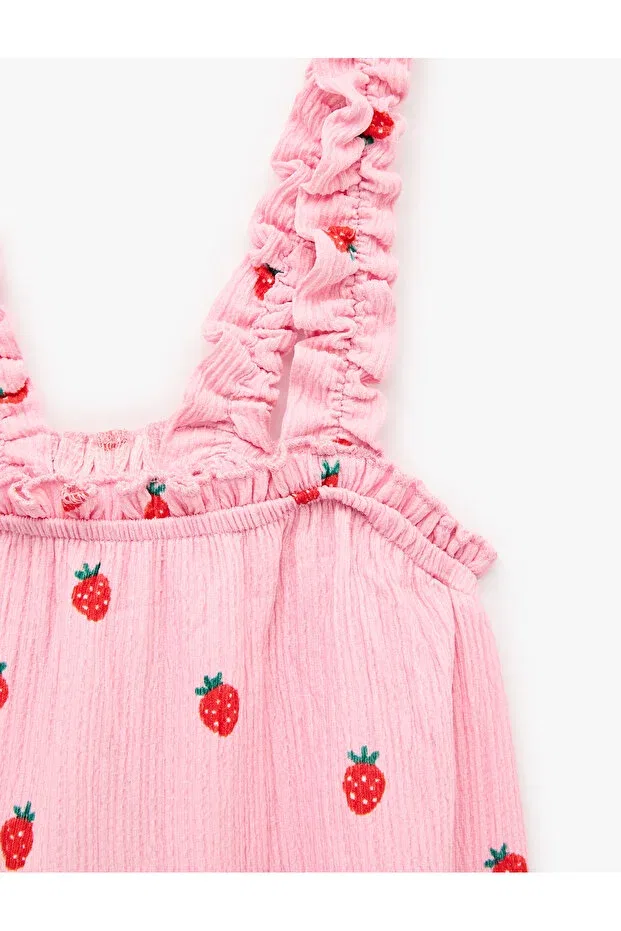 Детское платье для девочек с принтом Strawberry Print Ruffle Wrap Slim Strap Dress Koton, Pink Patterned — фото 3
