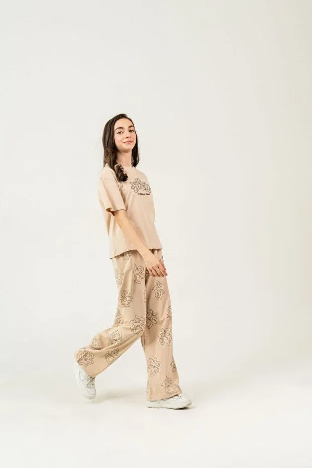 Детский комплект для девочек с принтом Mışıl Kids, Beige — фото 3