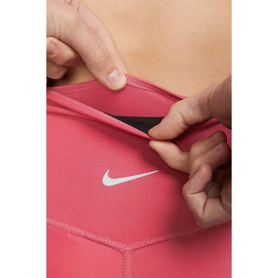 Женские леггинсы Nike One Dri Fit Big Double Swoosh, с карманом, Темно-розовый — фото 4
