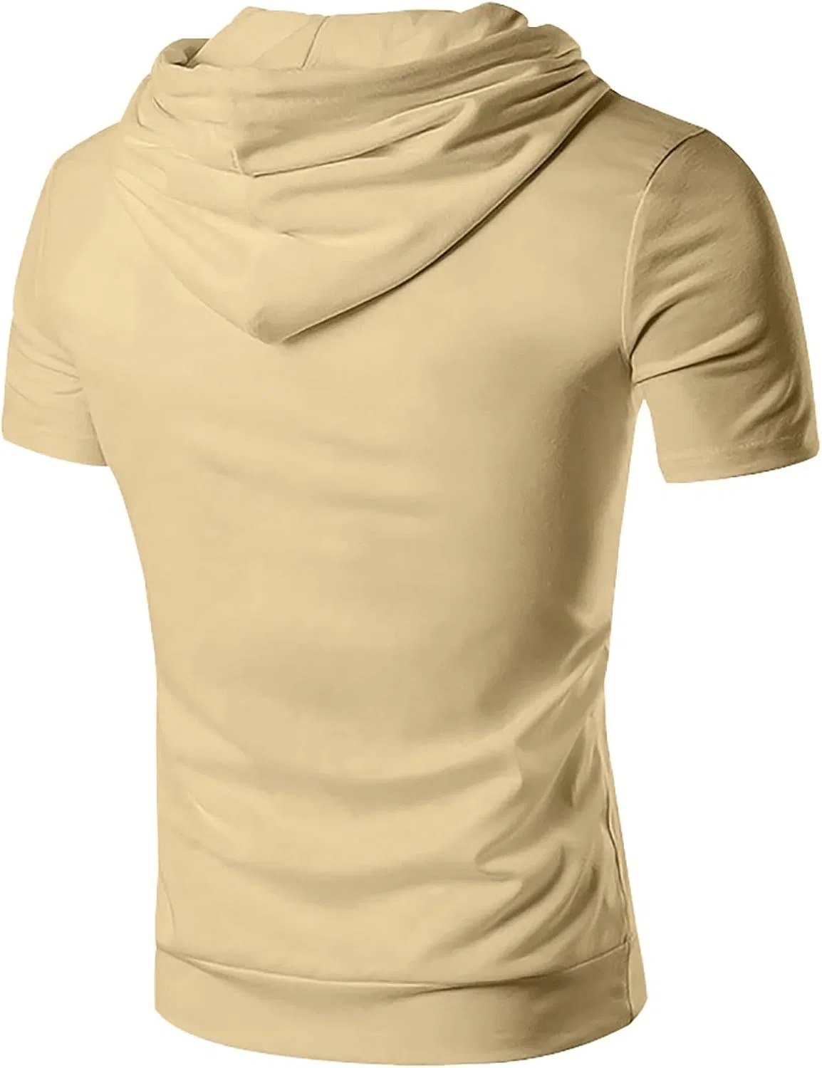 Мужская свободная футболка с капюшоном и карманом, Khaki — фото 4
