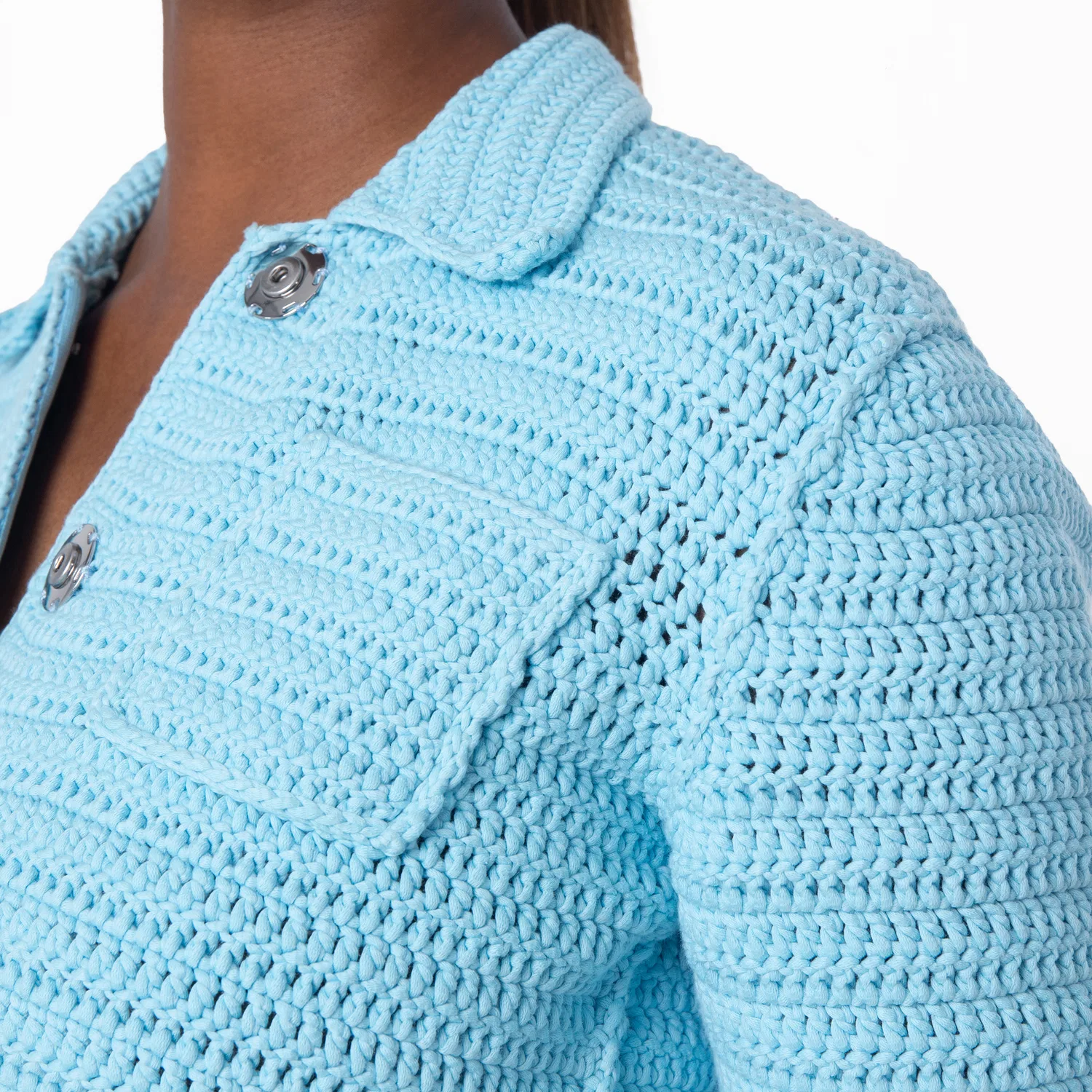Жакет вязаный крючком Crochet Technical Cotton Jacket Burberry, Bright Topaz Blue — фото 2