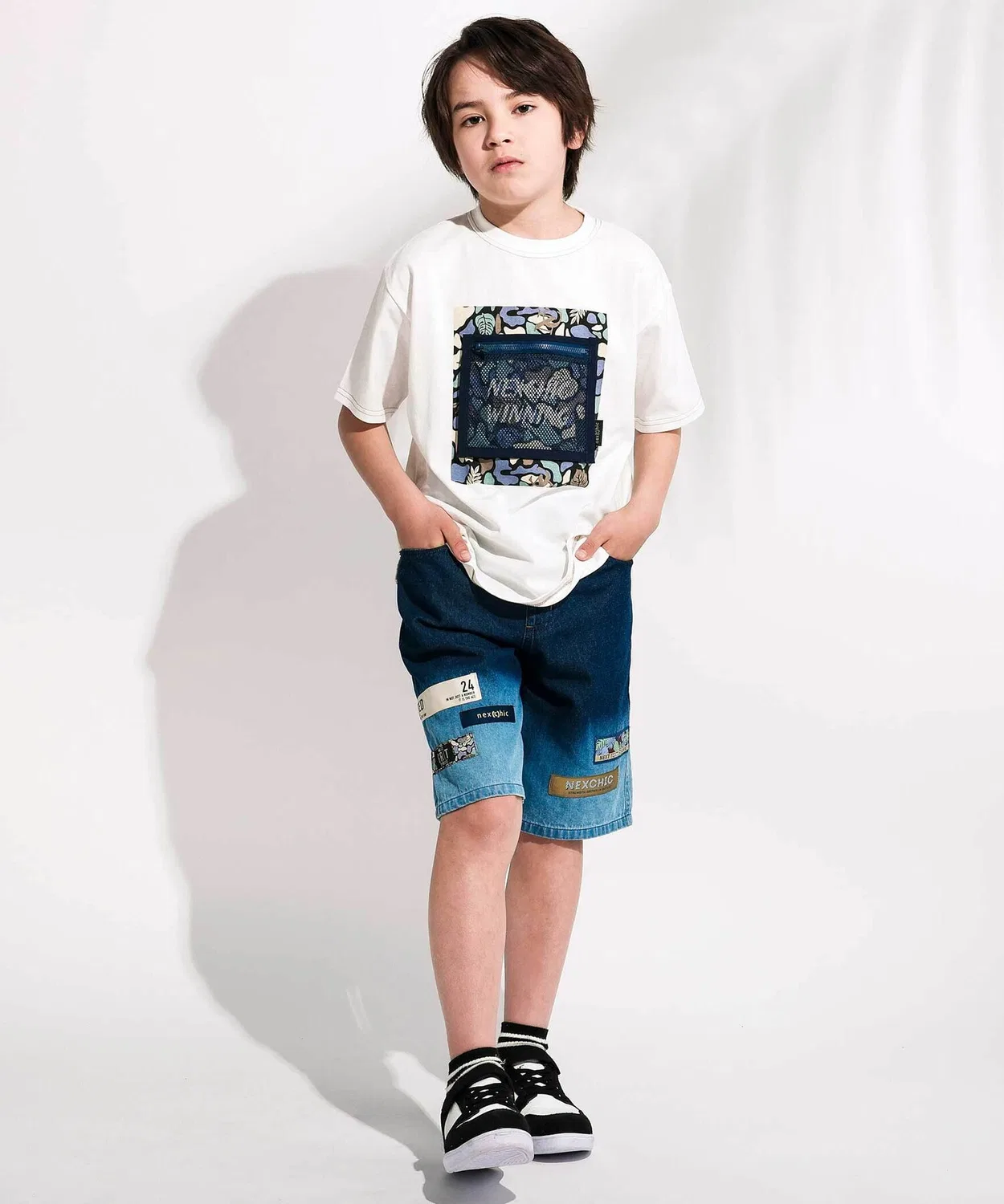Детские шорты джинсовые с градиентом, модель Gradient Denim Wide Short Pants, nexchic, Navy — фото 4