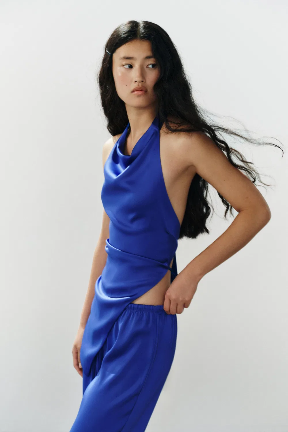 Атласные брюки на завязке ZARA, Electric blue — фото 4