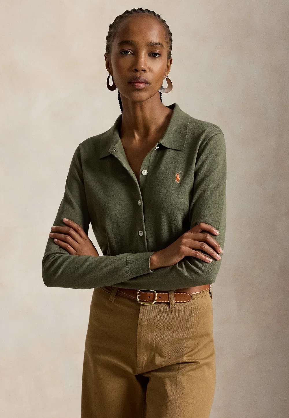 Кардиган с воротником-поло и пуговицами - кардиган Polo Ralph Lauren, Dense Olive
