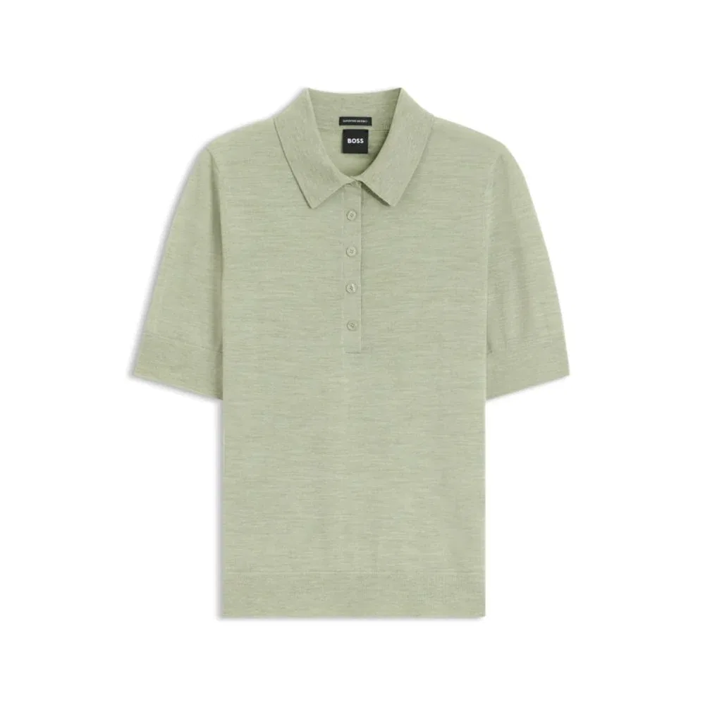 Женское вязаное поло из мериносовой шерсти BOSS, Light Green