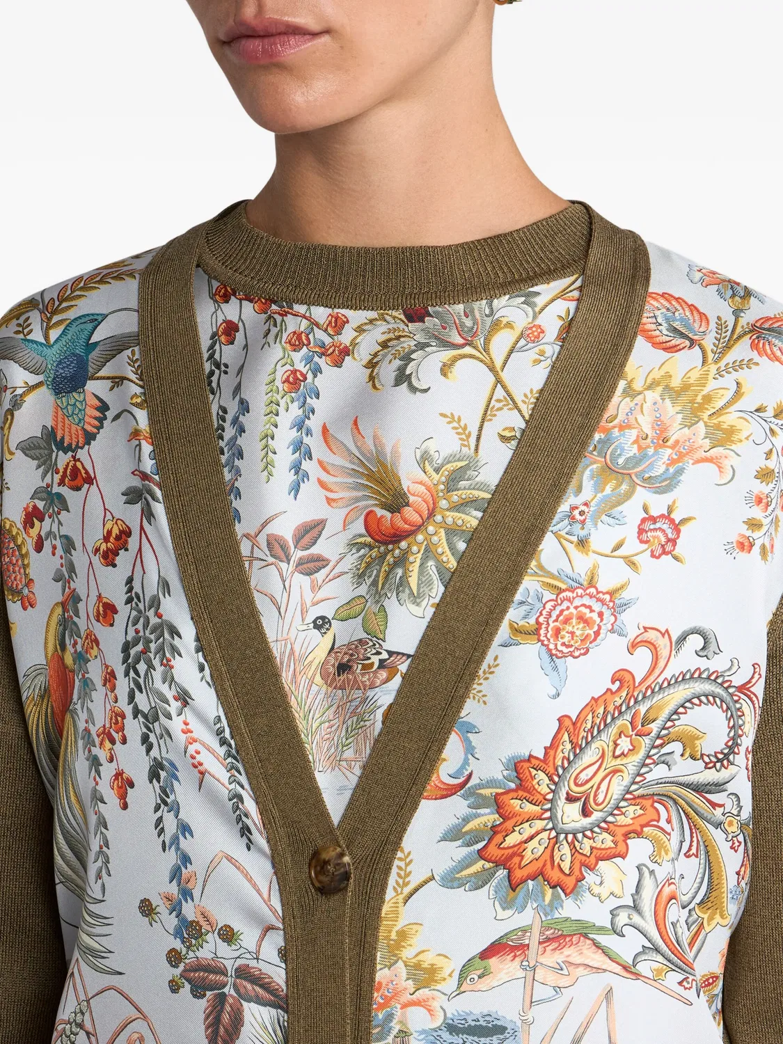 ETRO Кардиган с цветочной вставкой, коричневый — фото 3