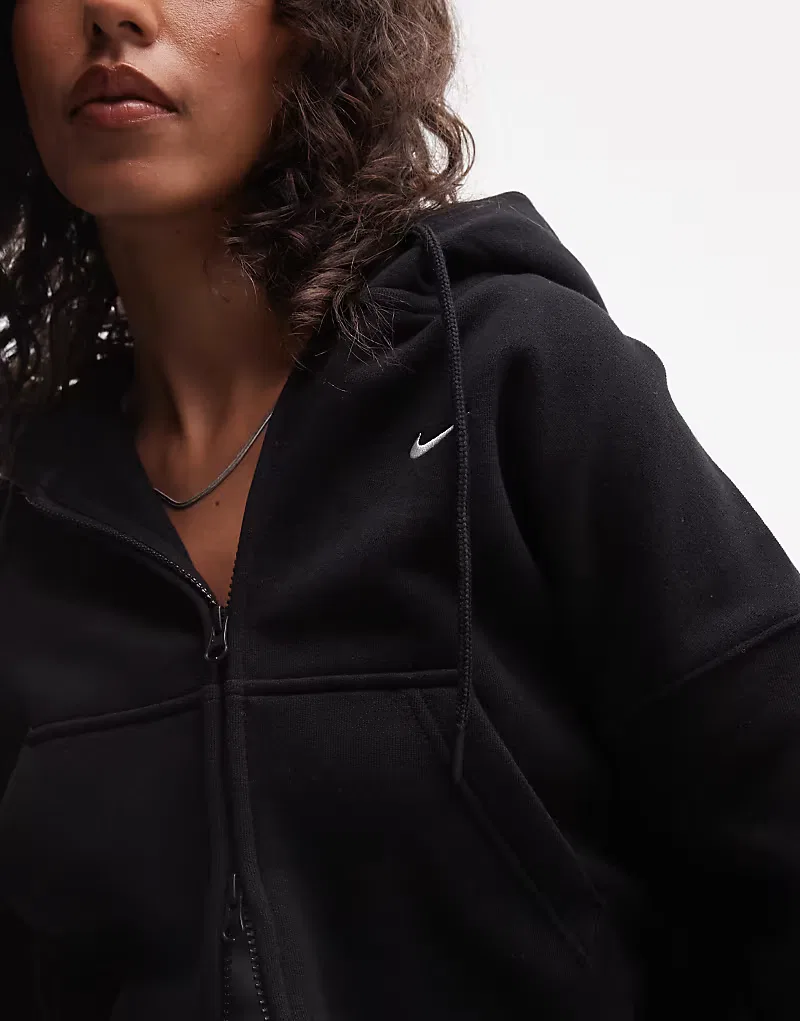 Укороченная толстовка Nike Studio Fleece средней плотности на молнии, черный — фото 3