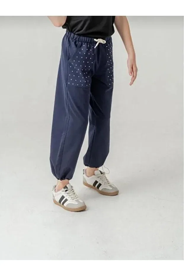 Детские спортивные штаны для девочек с принтом Aykidsclup, Navy Blue — фото 3