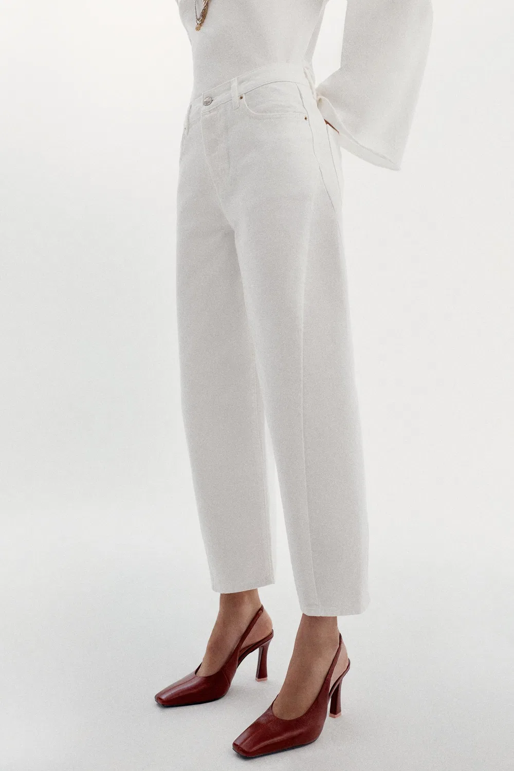 Джинсы-бочонки с высокой талией Z1975 ZARA, White — фото 2