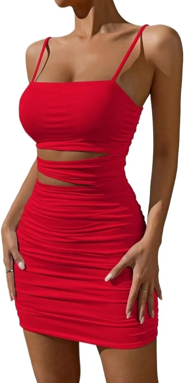 Женское мини-платье с вырезами и драпировкой Bodycon, Red