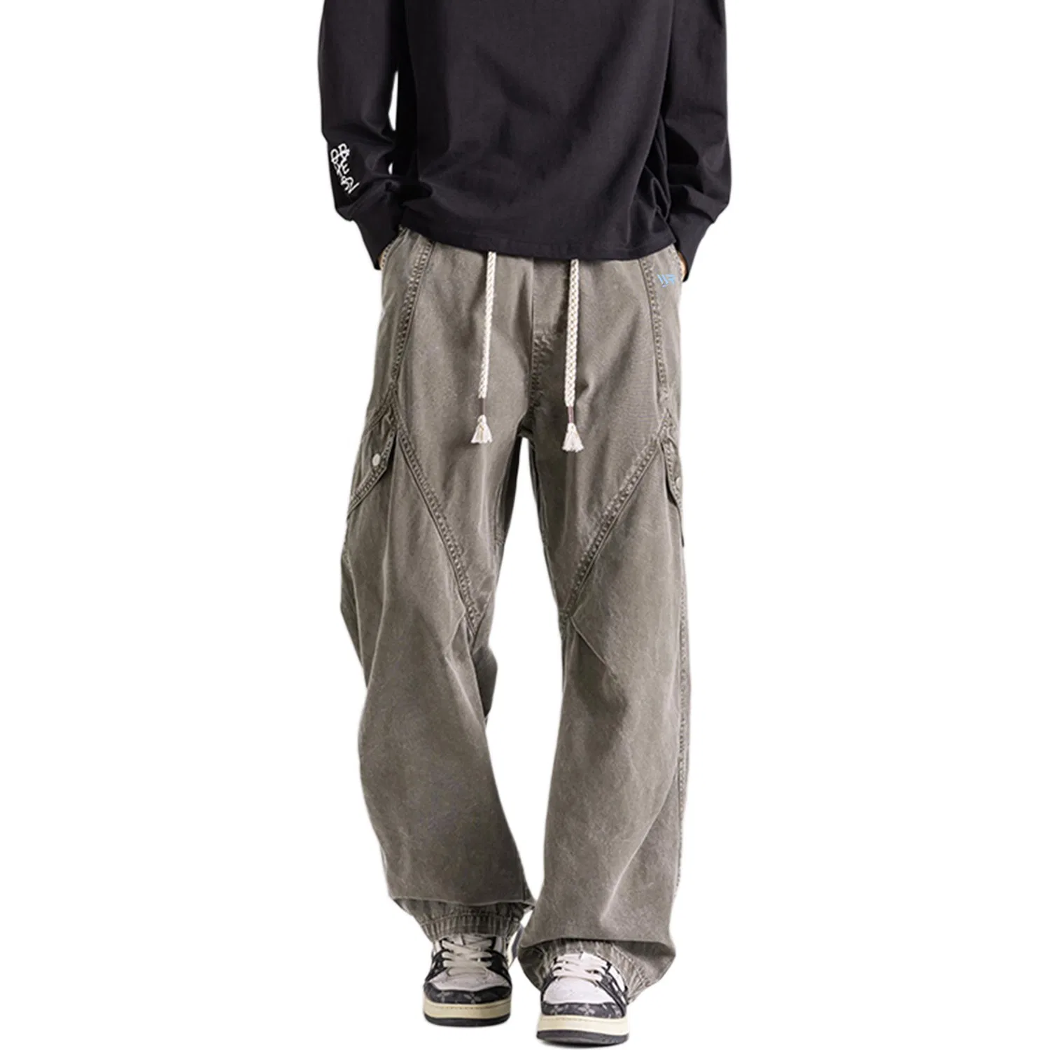 Детские джинсы свободного кроя с широкими штанинами Unisex Thin Wide Leg Pants WARRIOR, Black — фото 4