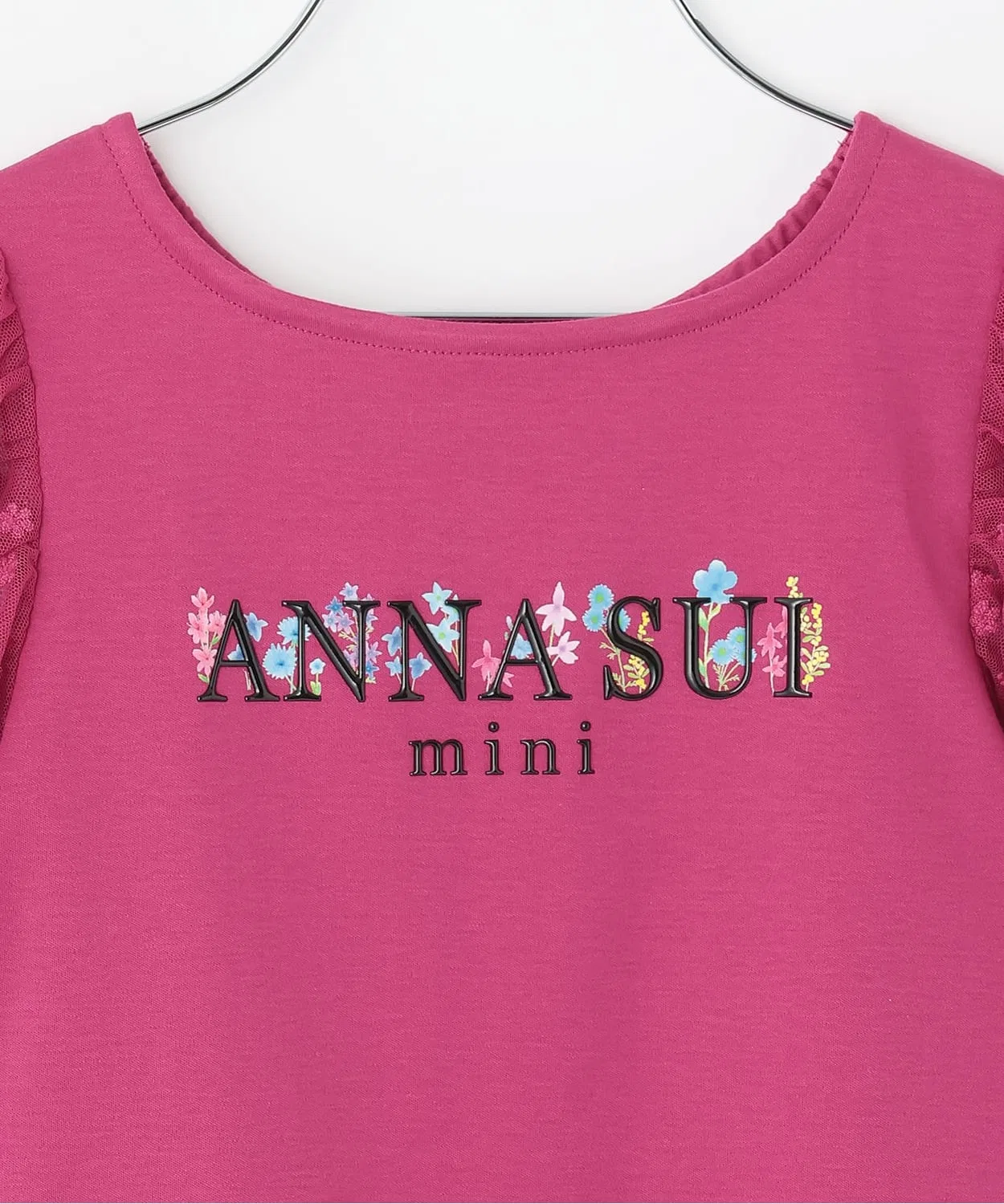 Детская футболка с цветочным принтом и кружевными рукавами ANNA SUI mini, Белая — фото 3