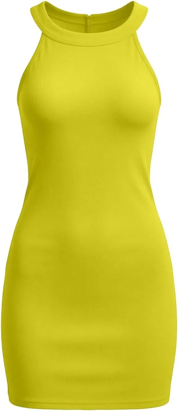 Женское мини-платье с круглым вырезом без рукавов Slim Fit, Yellow — фото 4