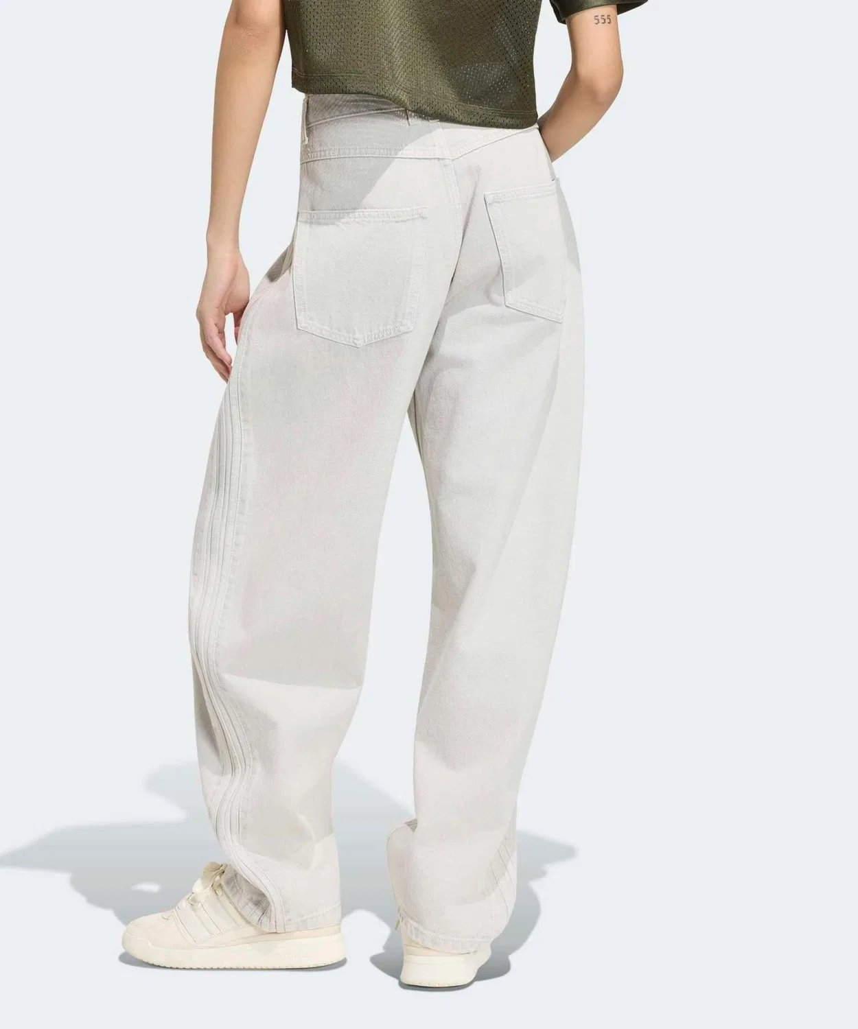 Женские джинсы свободного кроя с принтом в полоску Barrel Leg Mid Rise Adidas Originals, Grey — фото 3