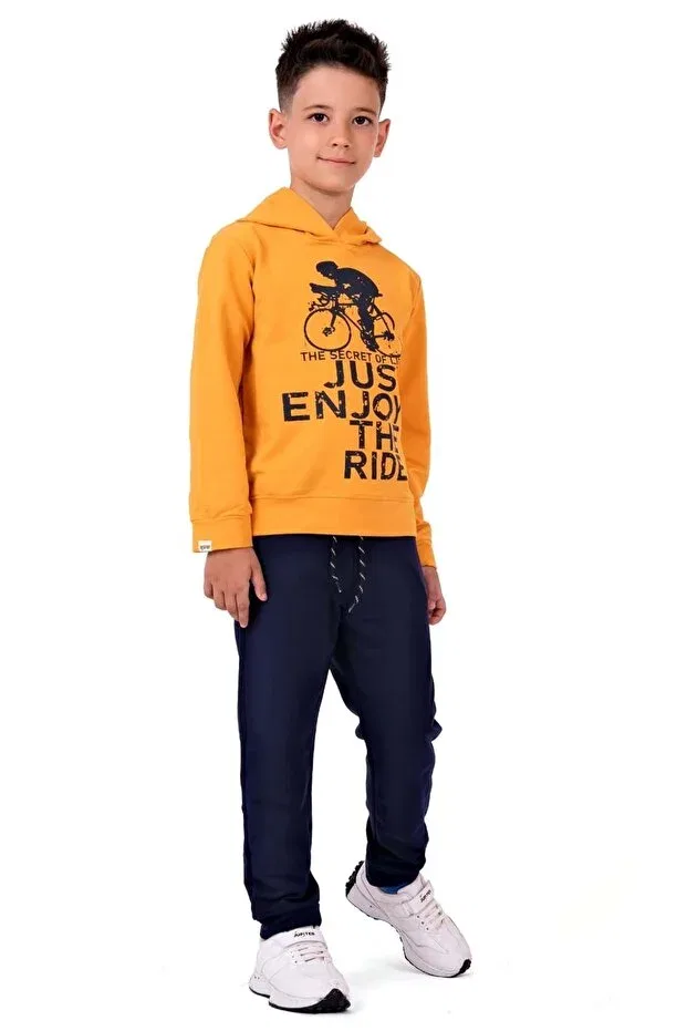Детский спортивный костюм с принтом Bicycle printed hooded children's tracksuit mnk0615 Minikadam, Yellow — фото 2