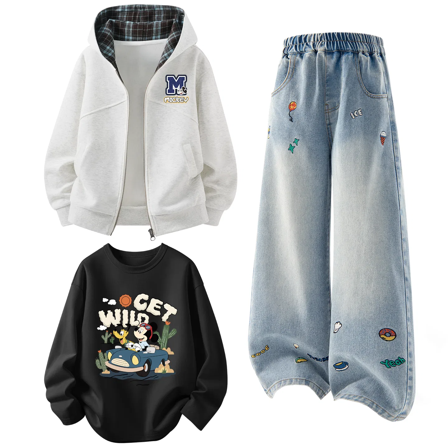 Детский спортивный комплект с капюшоном Disney, White Heather Gray+Solid Color Denim Blue+Disney Fun Camp Black