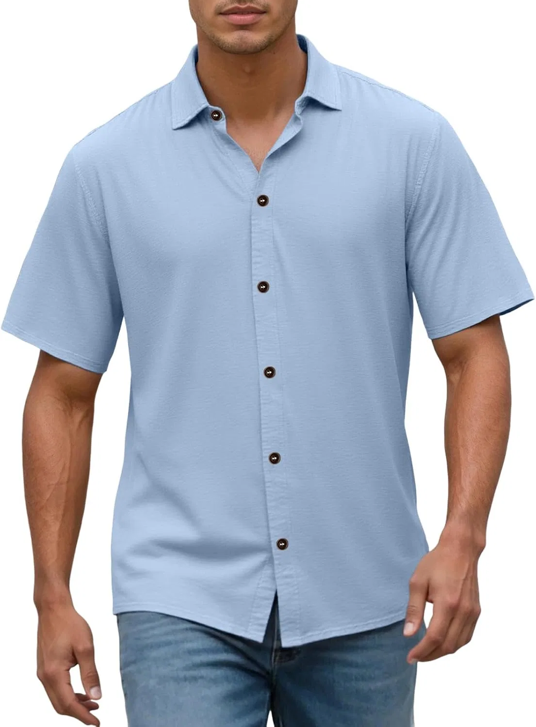Мужская рубашка с коротким рукавом, slim fit, синий
