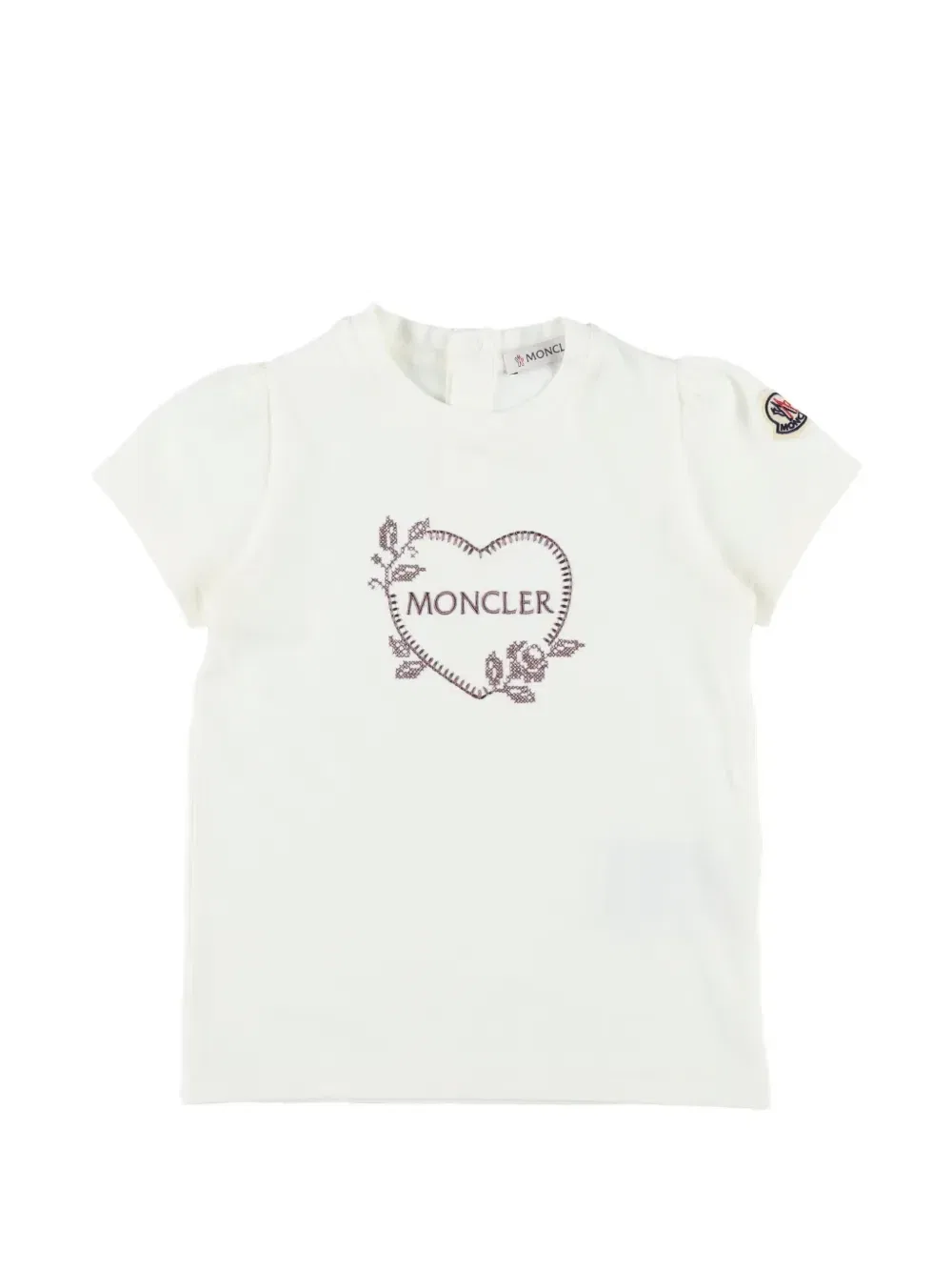 Футболка с вышитым логотипом и мотивом сердца Moncler Enfant, белый