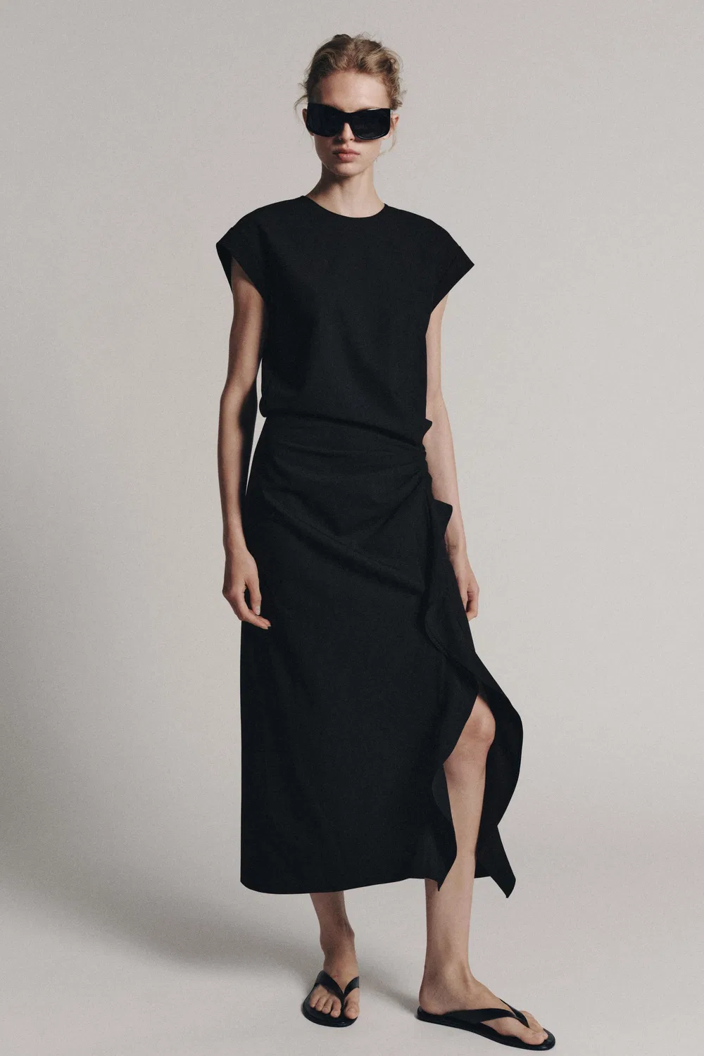 Платье-миди с драпировкой из коллекции ZW ZARA, Black
