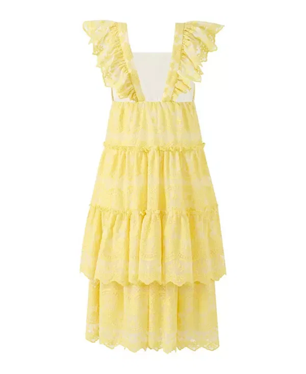 Детское платье для девочек с кружевной вышивкой Kaia Lace Embroidered Marlo Kids, Lemon — фото 2