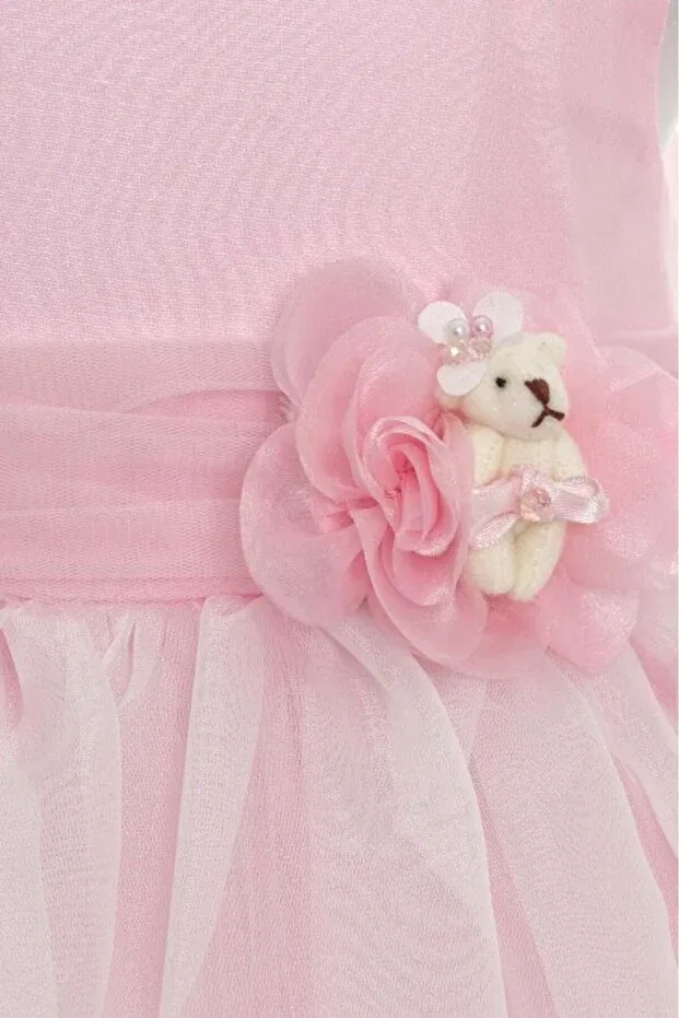 Детское платье для девочек с принтом Teddy Bear and Lace Fluffy Tulle Dress Headband Set Pamina, Pink — фото 3
