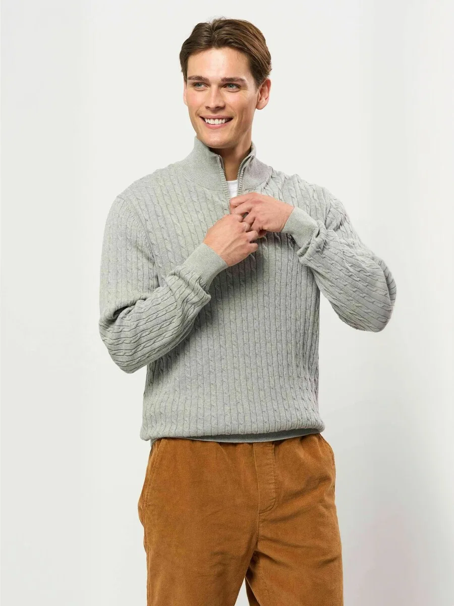 Свитер U.S. POLO ASSN. 'UMRomeo Half-zip' серого цвета с пятнистой текстурой — фото 2
