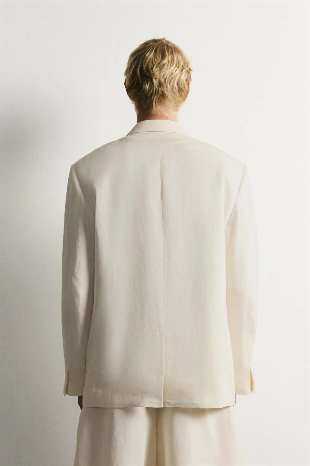 Двубортный пиджак из вискозы и льна ZARA, Oyster-white — фото 3