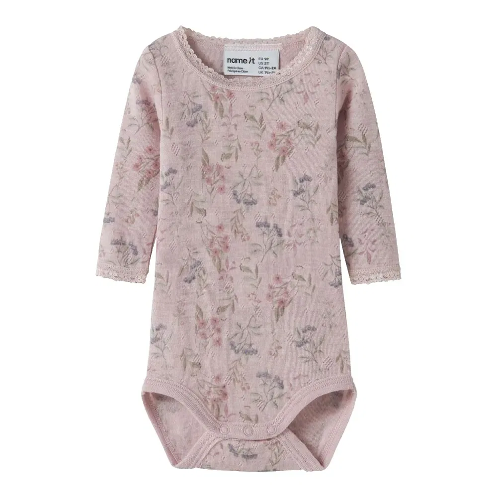 Детское боди для девочек с длинным рукавом Wang Wool Needle Name it, Pink
