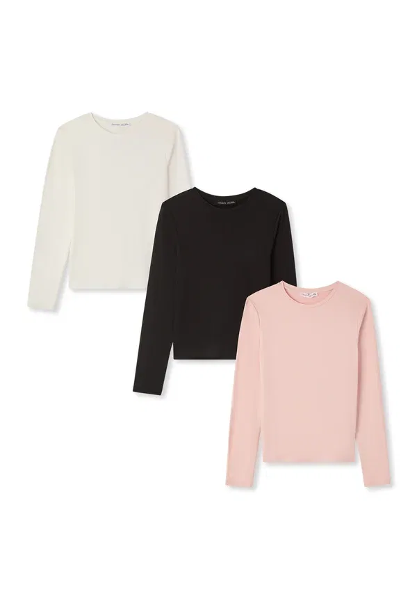 Комплект из 3 топов с длинным рукавом, однотонный, Terranova, pink/white/black, белый/черный/розовый — фото 4