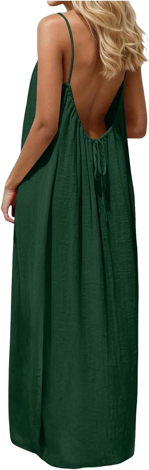 Женское летнее платье на бретелях, Army Green