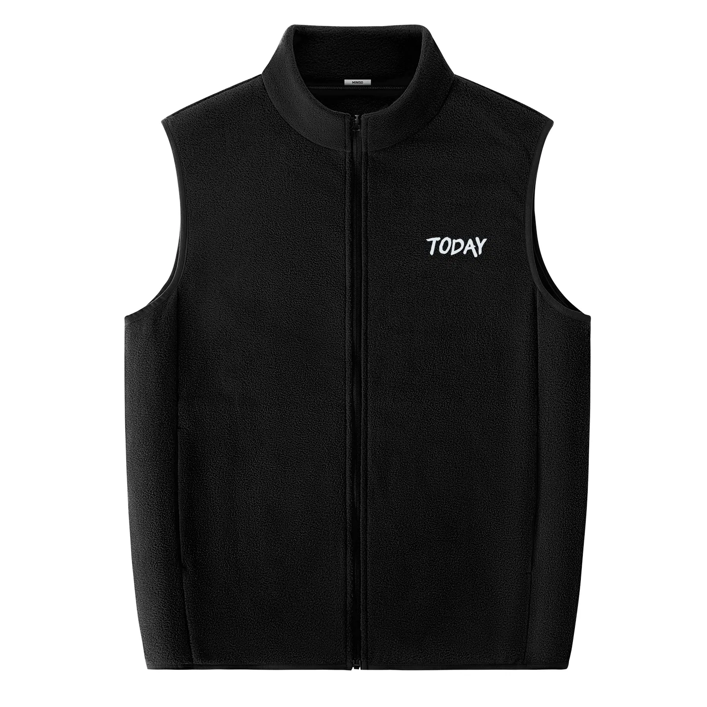 Детский жилет утепленный с высоким воротником MINISO, Thermal Polar Fleece Black Smooth Blue Graffiti Chest Logo