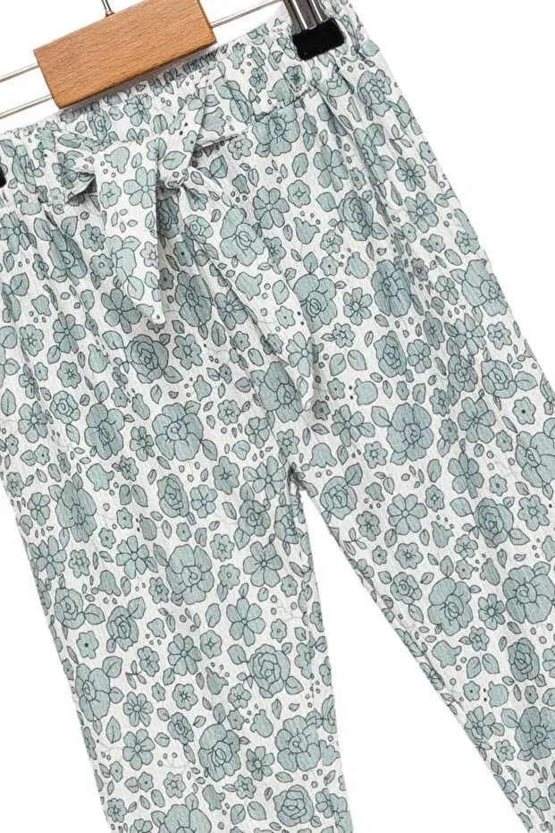 Детские брюки для девочек с цветочным принтом Divonette, Pattern4-Green Flower — фото 4