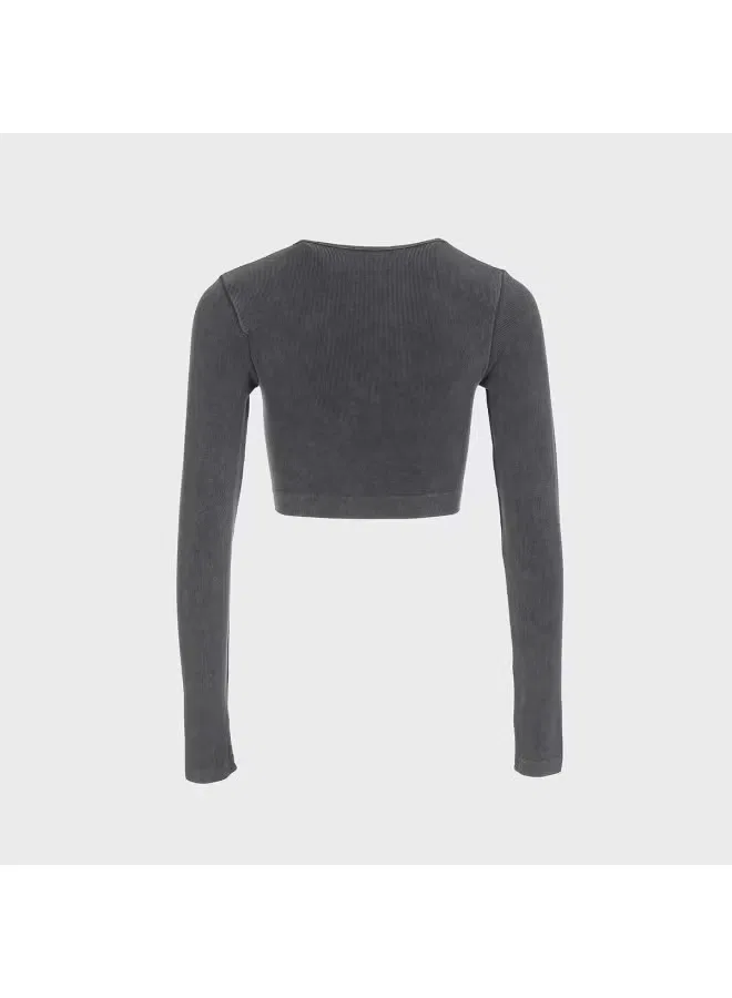 Футболка облегающая с длинным рукавом Zara, темно-серый — фото 3