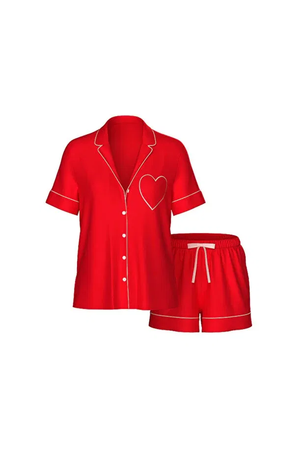 Женская пижама с принтом Glazed satin heart short pajama set Victoria'S Secret, Red — фото 3