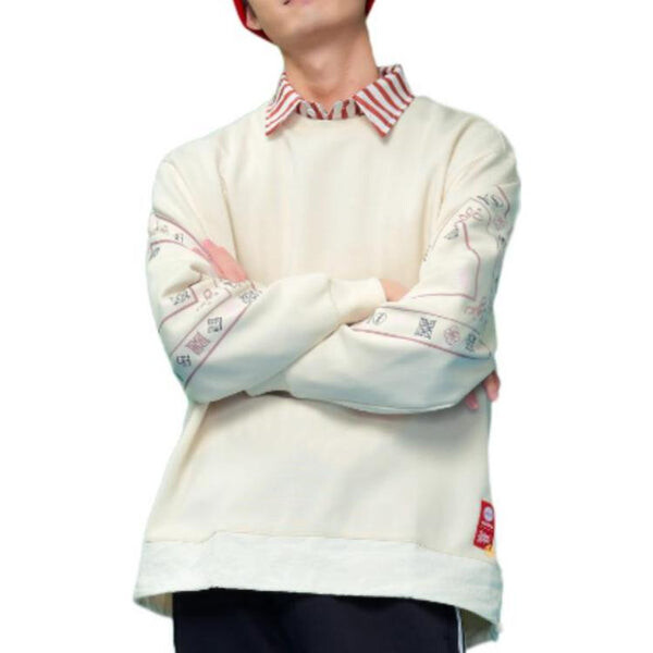 Толстовка Men's adidas neo Cny Swt Limited Funny Pattern Sports Round Neck Pullover Pink White, белый — фото 3