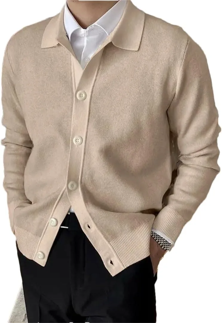 

Мужской кардиган на пуговицах с лацканами Hndudnff