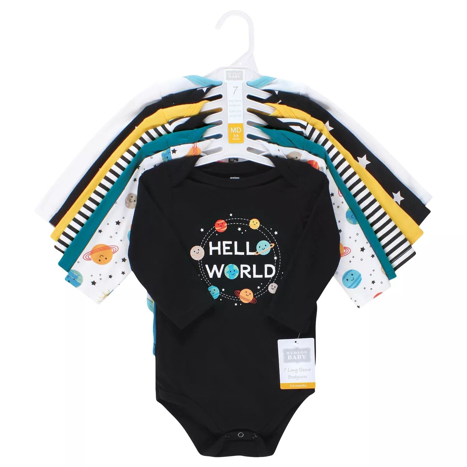Хлопковые боди с длинными рукавами унисекс Hudson Baby для малышей, комплект из 7 штук Happy Planets Hudson Baby