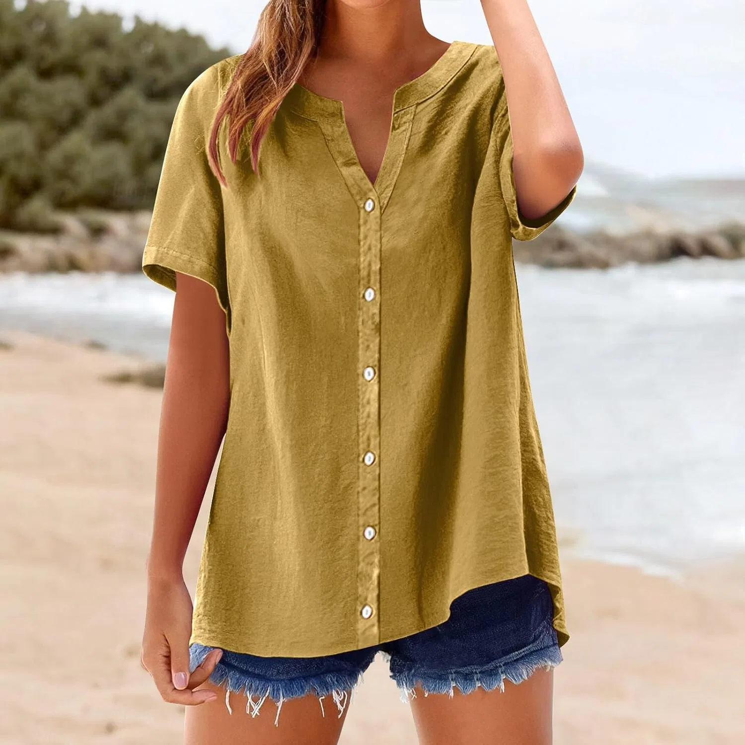 Блуза свободного кроя Loose Button Shirt Top, желтый — фото 3