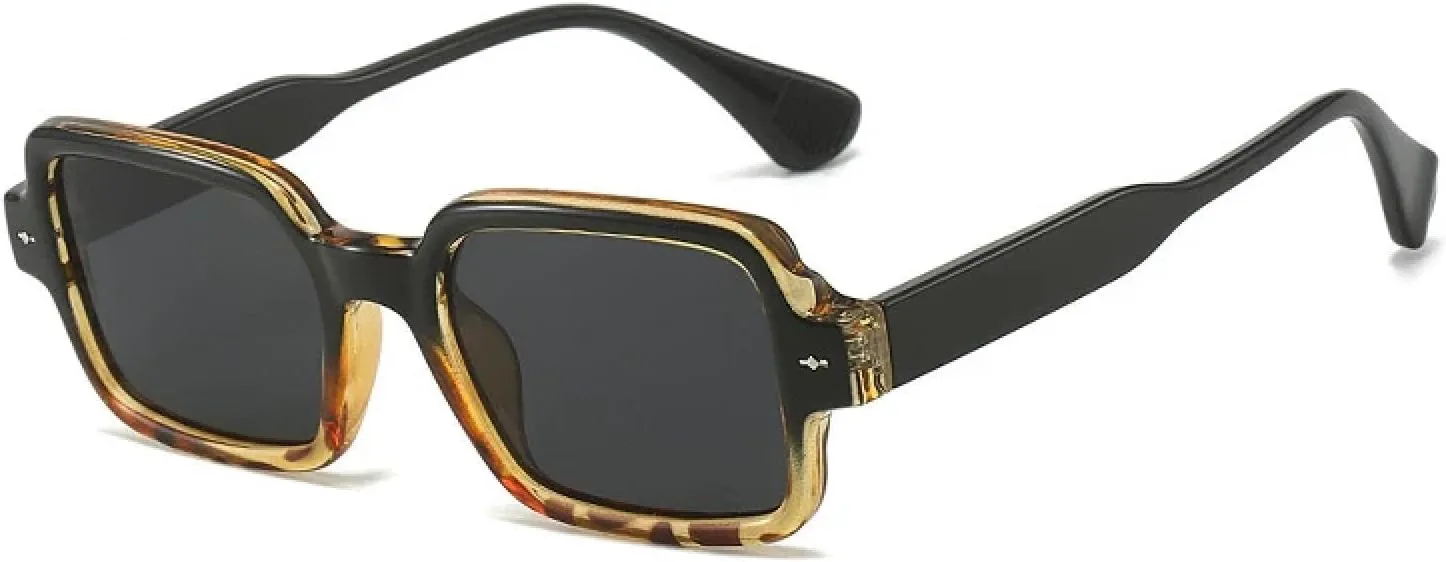 

Модные солнцезащитные очки для женщин в винтажном стиле с заклепками, защита от УФ-излучения UV400 для мужчин, прозрачная оправа HHZZYVY, Black Leopard Grey