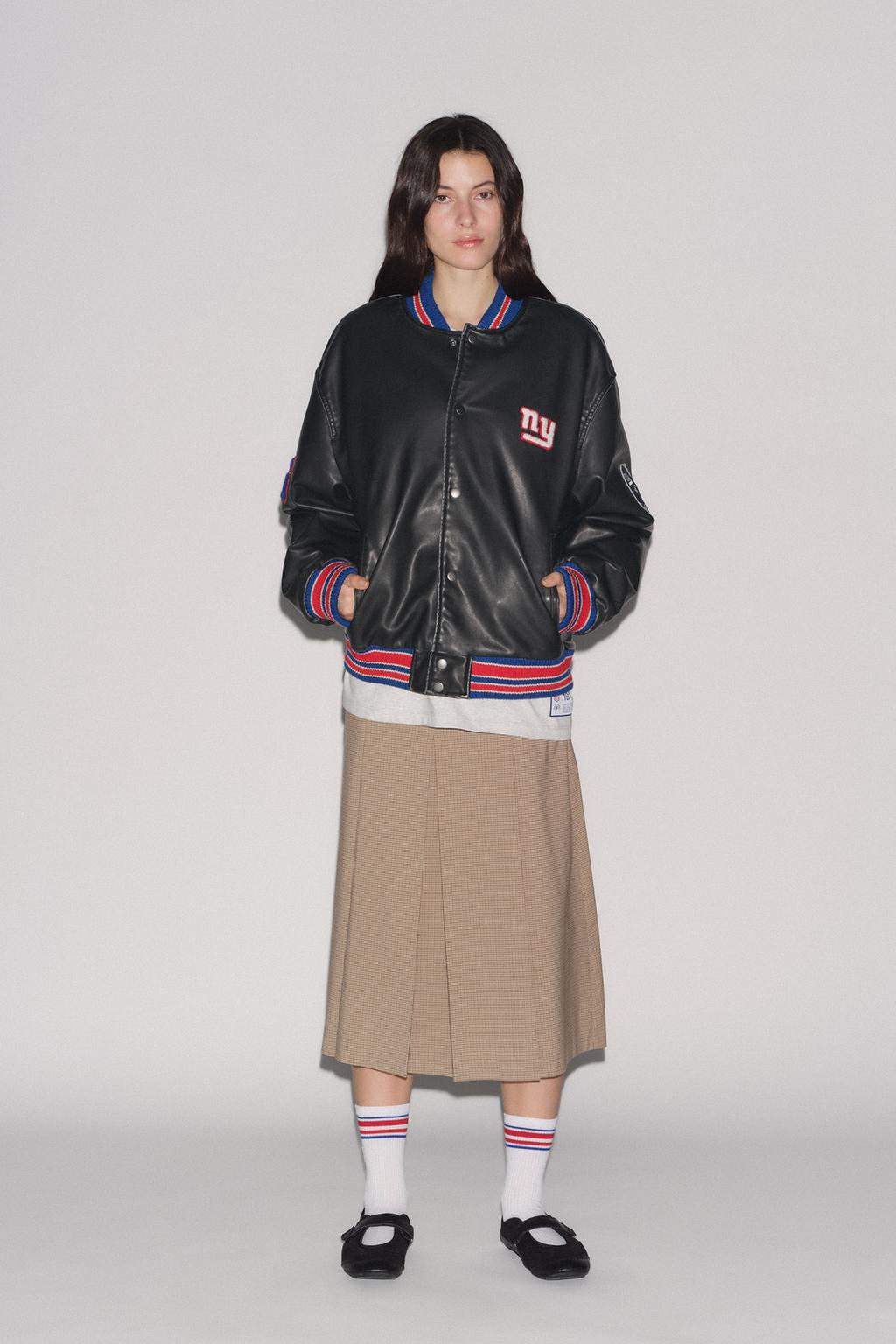 

Куртка-бомбер с кожаным эффектом nfl ZARA, серый
