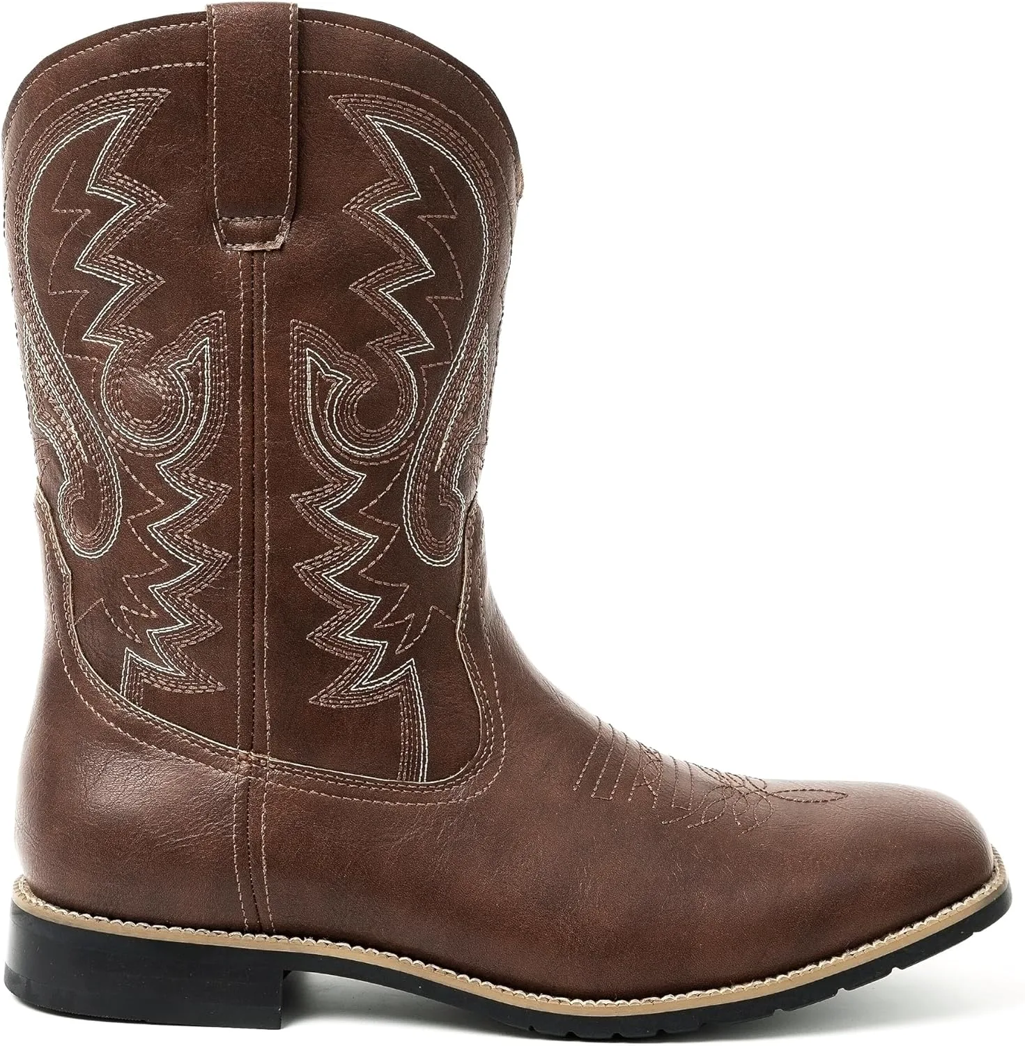 Мужские ковбойские сапоги Metrocharm Western-02 с вышивкой, квадратный носок, средняя голень, темно-коричневый — фото 4