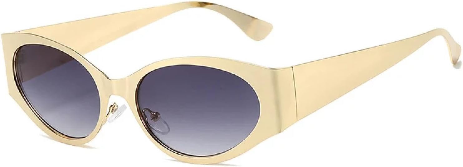 

Ретро-солнцезащитные очки «кошачий глаз» для женщин, модные очки из сплава, солнцезащитные очки UV400 для мужчин, трендовые очки с заклепками в стиле панк TKKTLLT, Gold-gray