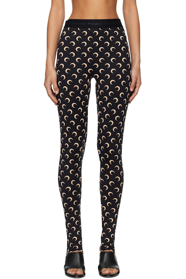 

Marine Serre Черные леггинсы из переработанного трикотажа с лунным рисунком и стременами