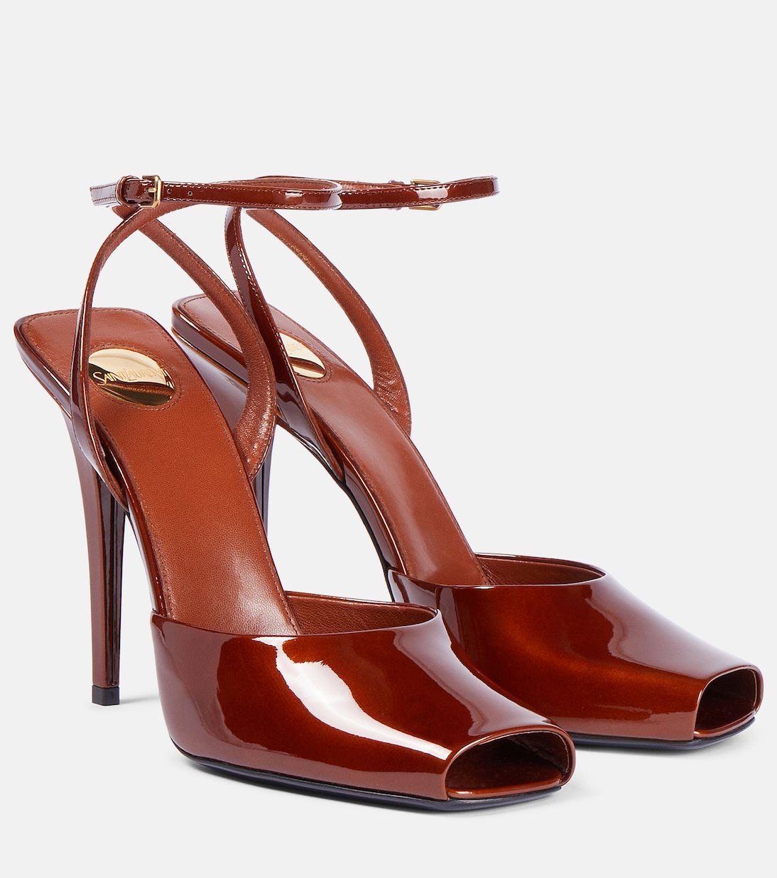 Скандальные лаковые сандалии 110 Saint Laurent, Chataigne
