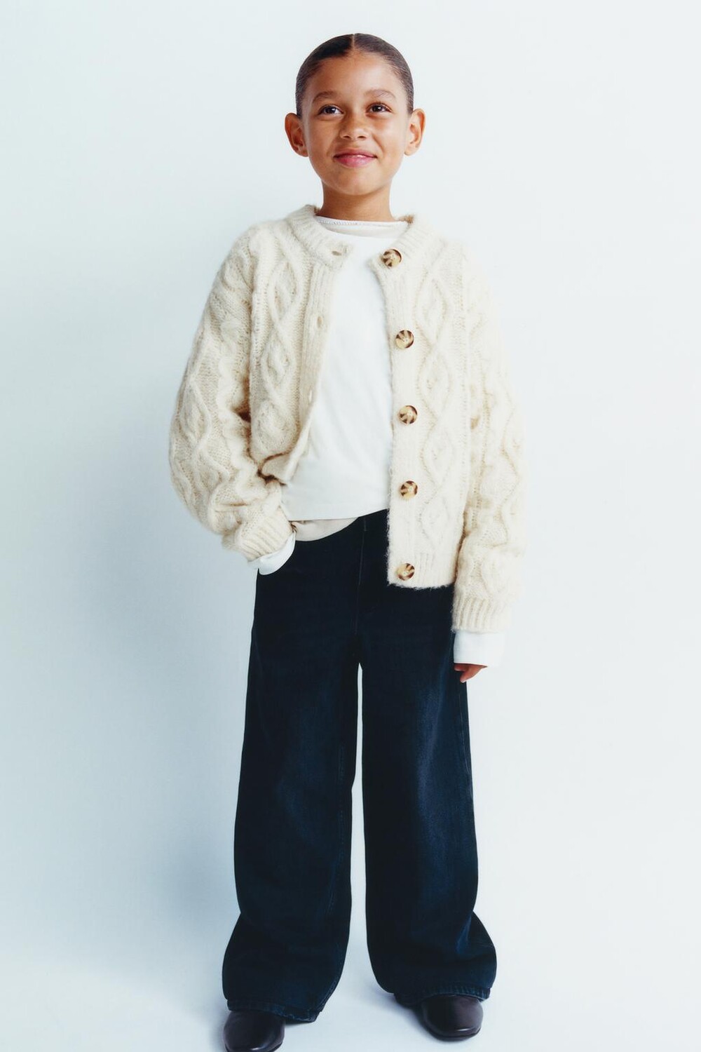 

Кардиган с косами ZARA, устрично-белый