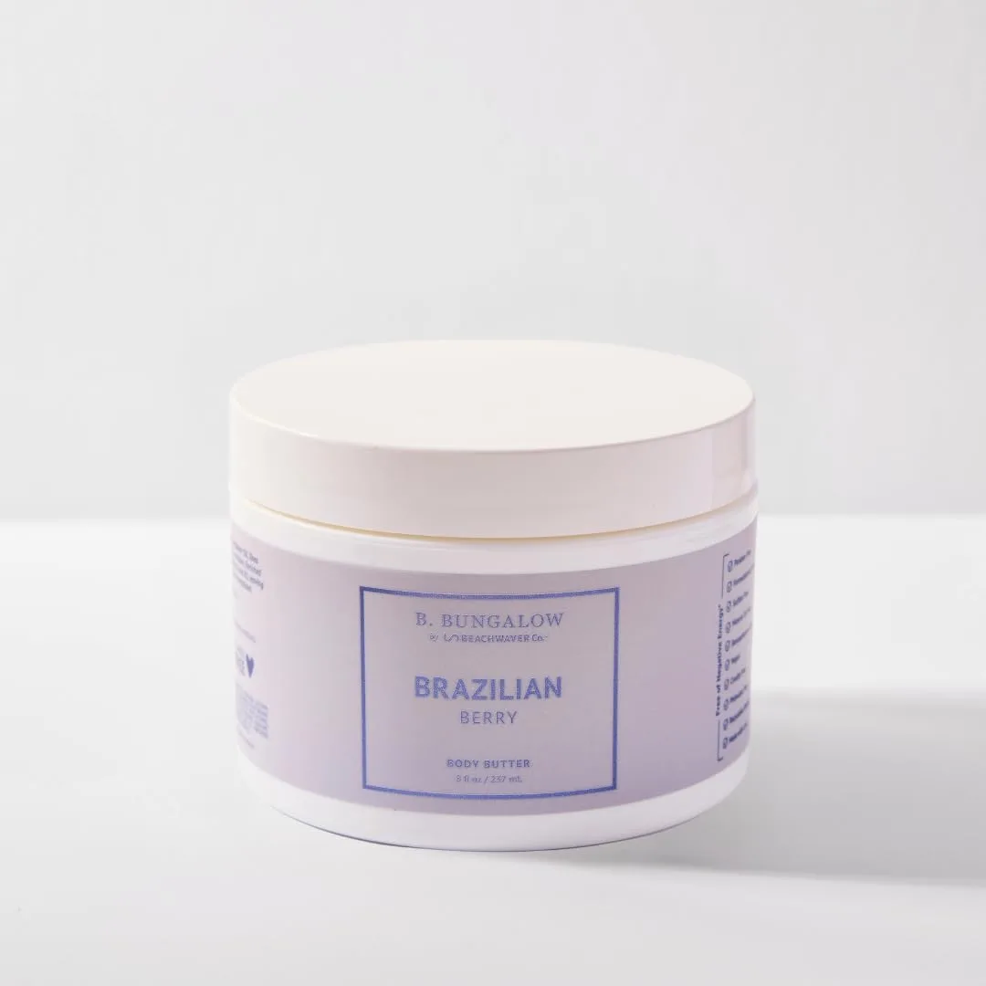 The Beachwaver Co. B. Bungalow Brazilian Berry Body Butter, полный размер (227 г) с маслом семян морошки, веганским скваланом и гиалуроновой кислотой, аромат ежевики, абрикоса, жасмина самбак, ванили и кокоса