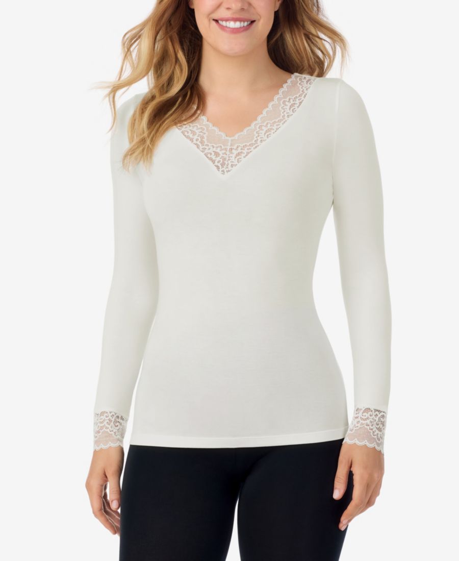 

Мягкий кружевной топ с V-образным вырезом Cuddl Duds, Ivory