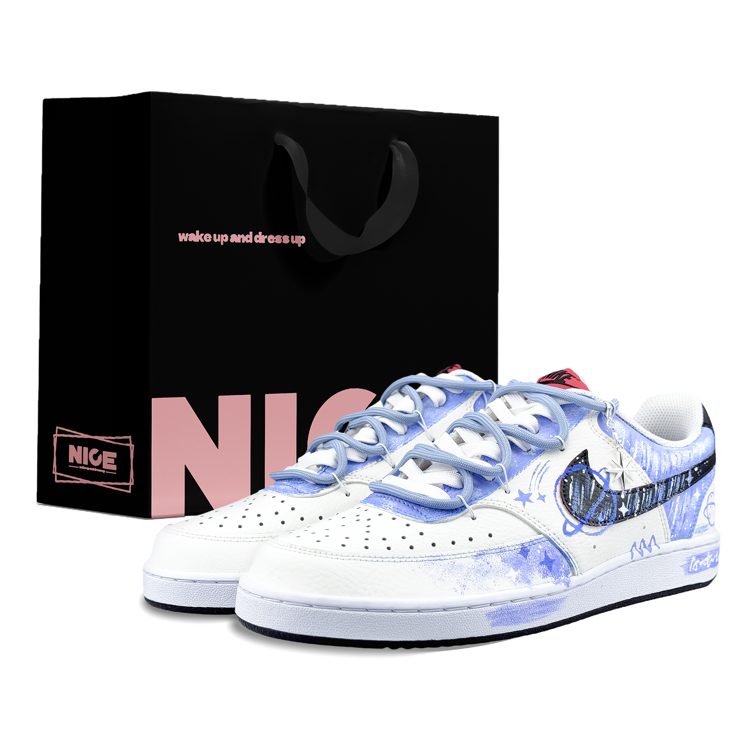 

Nike Кроссовки Court Vision 1 для скейтбординга, износостойкие, белые, синие, мужские
