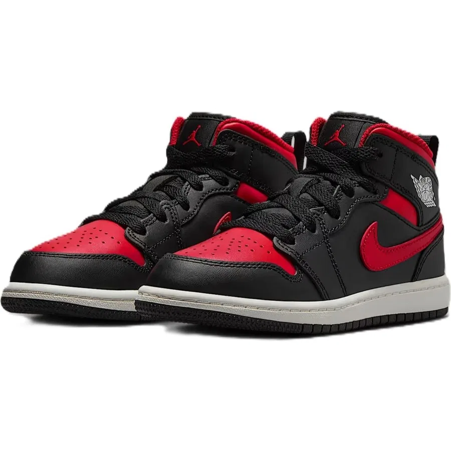 Кроссовки повседневные с кожаным верхом Nike Air Jordan 1 Mid PS, Черно-красный — фото 3